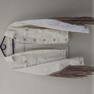 Judy Blue Cream Jean Jacket with Fringe Detail